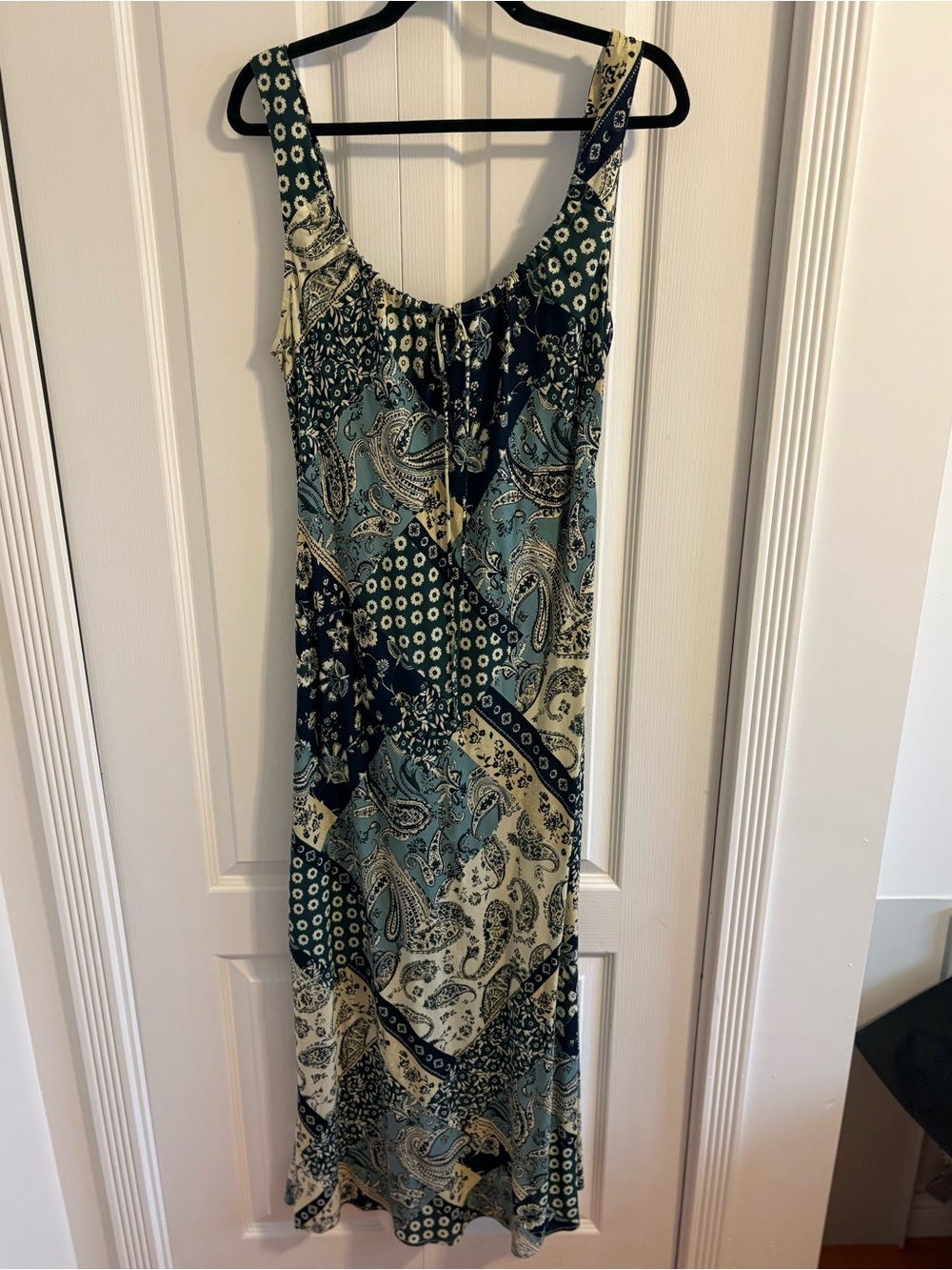 ASOS Teal, Navy and Cream Patchwork Paisley Maxi Dress